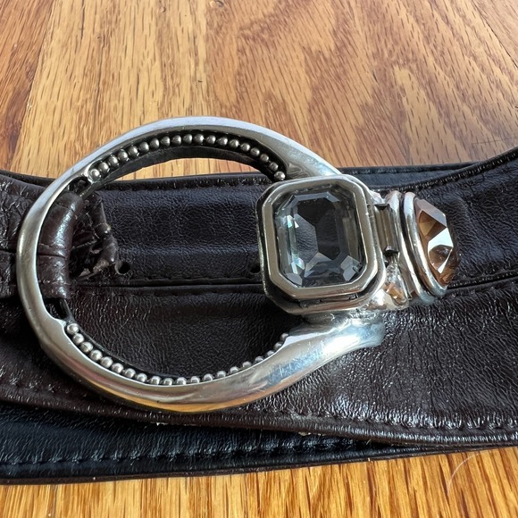 Wide Brown Leather Belt Silver Hook Topaz Smokey Quartz Boho‎ Statement Belt 39\